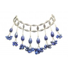 Natural gem stone blue lapiz lazuli 925 Sterling Silver necklace 16.2 inch